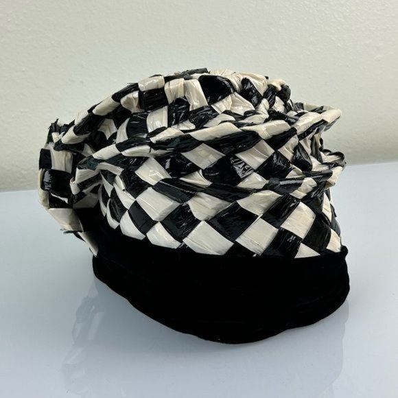 Vintage Original Shorlon Model Mod Weaved Lace Lined Hat Black & White